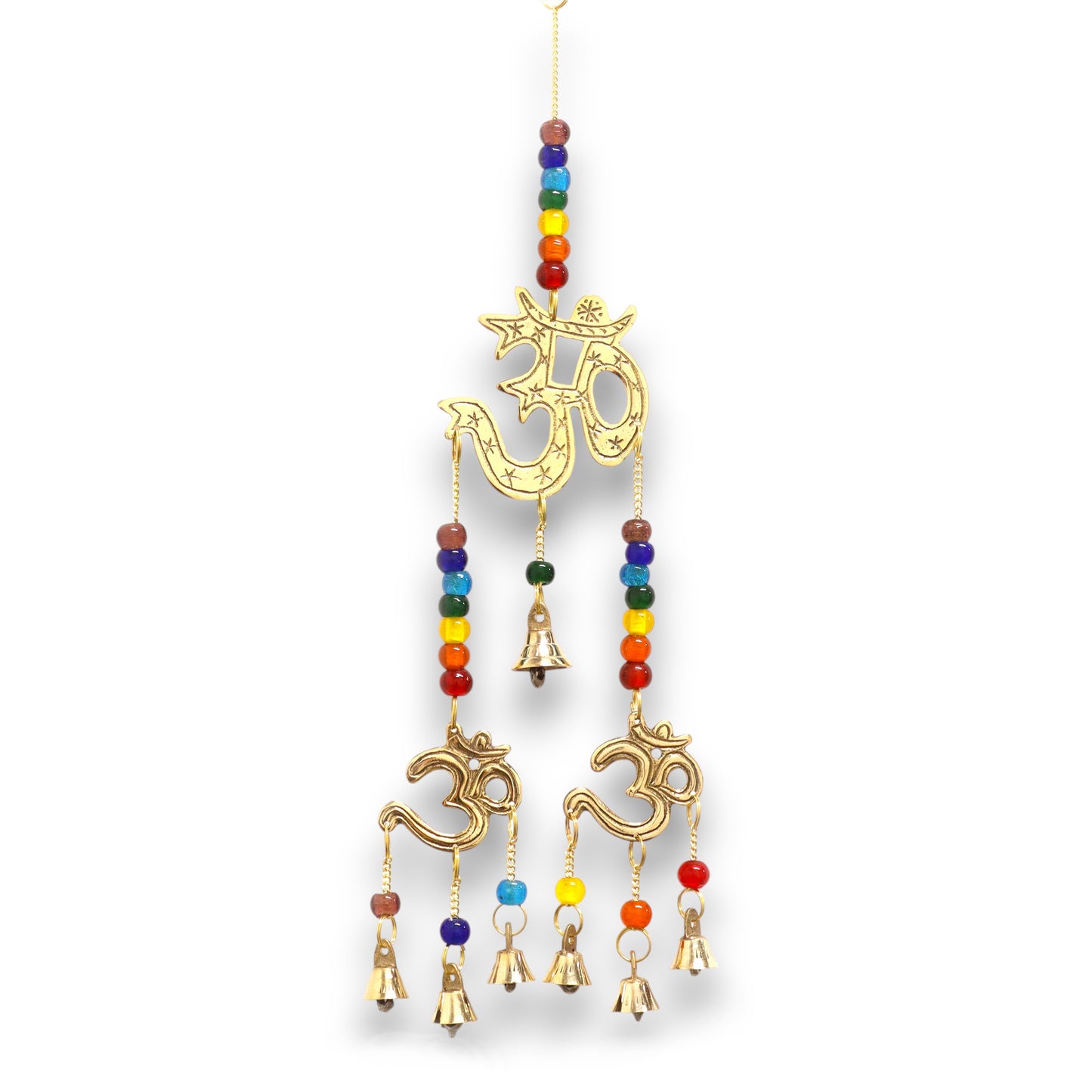 Indian Chimes - Brass Om with Chakra Beads - 7 Bells