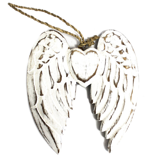 Hand Crafted Small Double Angel Wing & Heart - 15cm