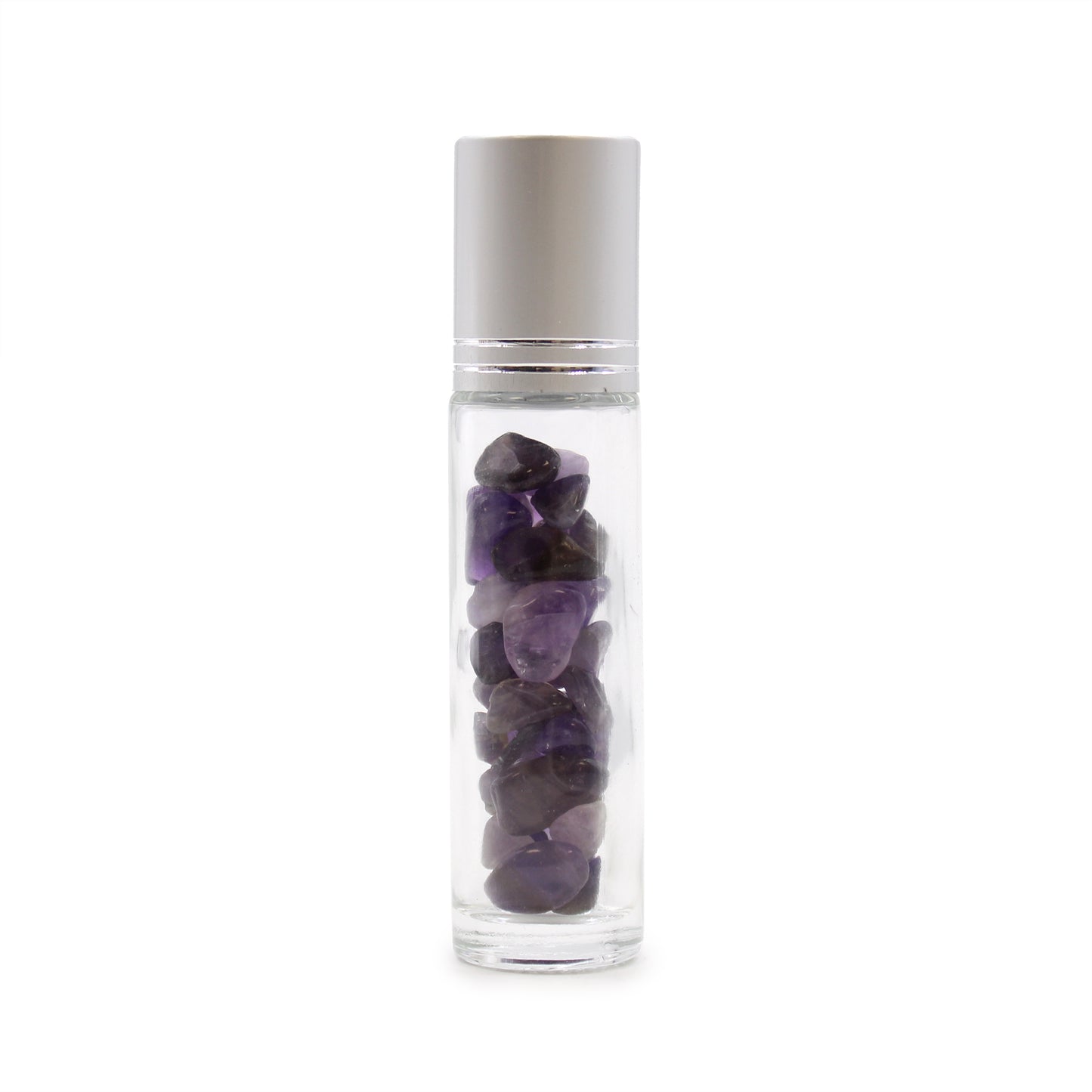 Gemstone Essential Oil Roller Bottle - Amethyst  - Silver Cap